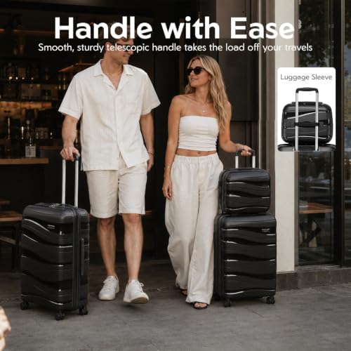 Kono Suitcase Set of 2, Lightweight Cabin Suitcase with Small Travel Case, Hard Shell PP Carry On Luggage for Short Trips, TSA Lock, Spinner Wheels & YKK Zips, Black - Image 7