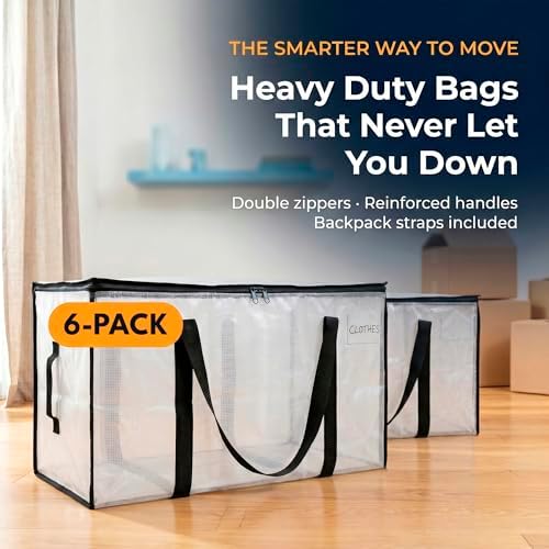 CLEARSPACE Large Moving Boxes & Storage Bags – Oversized Packing Bags with Backpack Straps, Zippers & Handles – Heavy-Duty for College Dorm, Christmas Decorations, 6 Pack - Image 3