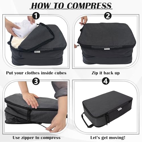 Extra Large Compression Packing Cubes for Travel Essentials, 2 Set Expandable Travel Cubes for Packing Compression Bags Luggage Suitcase Organizer, Black - Image 6