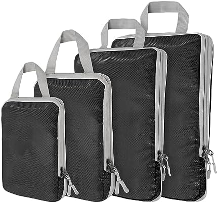Compression Packing Cubes,4 Set Ultralight Packing Cubes for Carry on Suitcase, Travel Packing Essentials for Suitcase Organizer Bags Set, Durable Travel cubes for Luggage (Set of 4, Black)