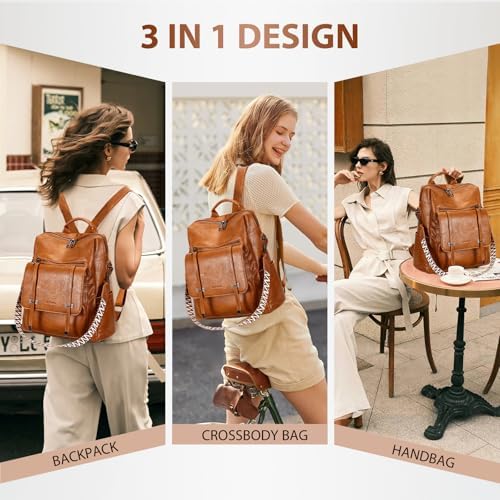 Leathario Backpack Womens, Vegan Leather Rucksack Bag for Women, Ladies Fashion Backpacks for Work University Travel Business - Image 8