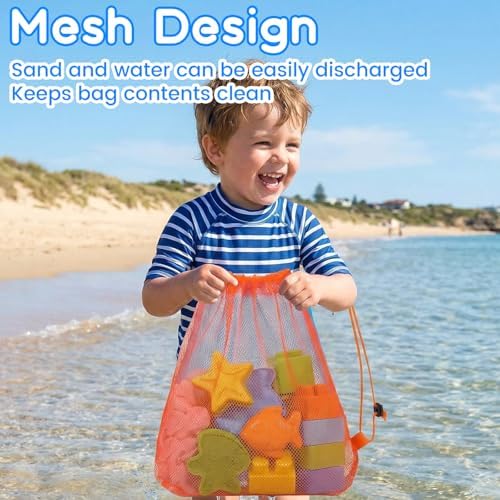 2PCS Large Drawstring Mesh Beach Backpack Bag Toys Outdoor Bags | Portable Sand Toys Storage Net Vacation Essentials Shell Collecting Bag Beach Must Haves Box Toy Seashell Travel Pouch - Image 6