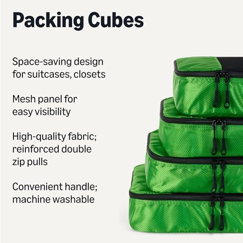 Amazon Essentials 4-Piece Packing Cubes Travel Accessories Set, Luggage Organiser with Double Zip, Mesh Top, Polyester, Medium, Green (Previously Amazon Basics) - Image 2