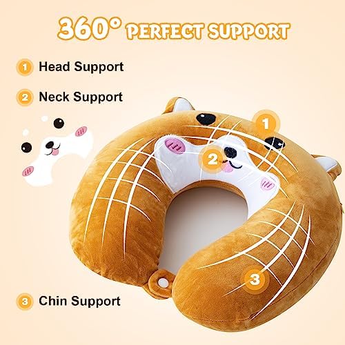 Cirorld Kids Travel Pillow Cute Neck Pillow Traveling Memory Foam Airplane Pillow with Sleep Mask Animal Flight Head Rest Neck Support for Cars Long Flights Sleeping Girls Boys-dog - Image 6