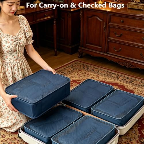 6 PCS Large Packing Cubes, Lightweight Luggage Packing Organizers Cubes | Same size 40x30x12cm Suitcase organiser bags | Double zip | Lightweight breathable material | Ideal for trave & home - Navy - Image 5