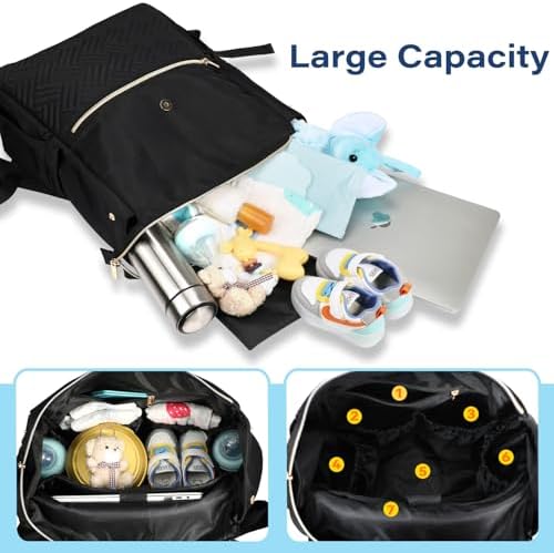 LANDICI Baby Changing Bag Backpack, Multifunction Nappy Change Back Pack Stylish Baby Travel Diaper Bags with Changing Mat, Stroller Straps for Mum Dad Boy Girls (Black) - Image 3