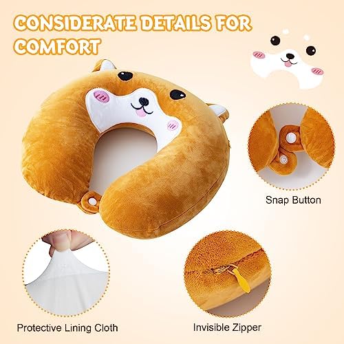 Cirorld Kids Travel Pillow Cute Neck Pillow Traveling Memory Foam Airplane Pillow with Sleep Mask Animal Flight Head Rest Neck Support for Cars Long Flights Sleeping Girls Boys-dog - Image 7