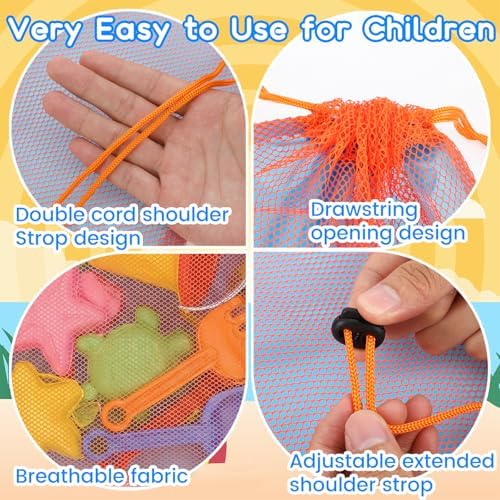 2PCS Large Drawstring Mesh Beach Backpack Bag Toys Outdoor Bags | Portable Sand Toys Storage Net Vacation Essentials Shell Collecting Bag Beach Must Haves Box Toy Seashell Travel Pouch - Image 5