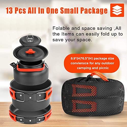 Camping Cookware Kit, Camping Cookware Set Outdoor Cooking Pot Pan Kettle Lightweight Camping Accessories Backpacking Hiking Gear for 2 to 3 People Picnic,Travel - Image 2