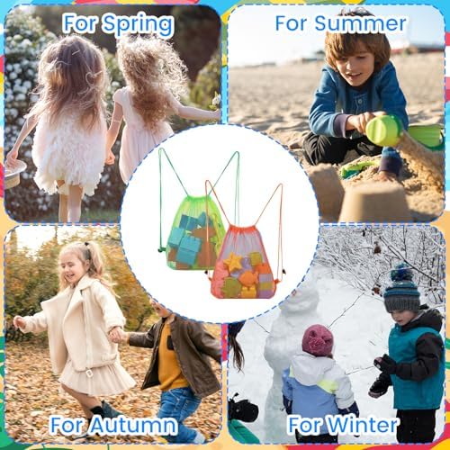 2PCS Large Drawstring Mesh Beach Backpack Bag Toys Outdoor Bags | Portable Sand Toys Storage Net Vacation Essentials Shell Collecting Bag Beach Must Haves Box Toy Seashell Travel Pouch - Image 7