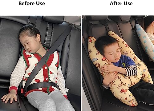 Kids Car Travel Pillow Car Seat Belt Cushion Head Neck Support Pillow Safety Strap Covers Adults Children Headrest for Car Travelling Sleeping Pillow, Beige - Image 5