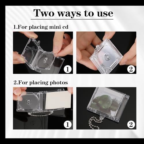 Misdary 10 Pcs Mini CD Jewel Cases Plastic CD Cases Clear DVD Case CD Album Keychain Music Blank Mini CD Case Pendant CD DVD Cover for DIY Keychain Backpack Hanging Decor Gifts - Image 3