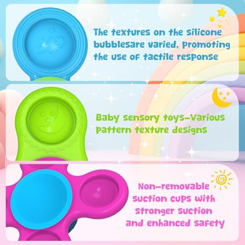 Suction Toys 3PCS Silicone Sensory Toys for Babies 10+ Months Suction Cup Spinner Toys Baby Bath Toys Fidget Spinners for Kids High Chair Travel Toys for Sensory Development(Stackable-Star) - Image 4