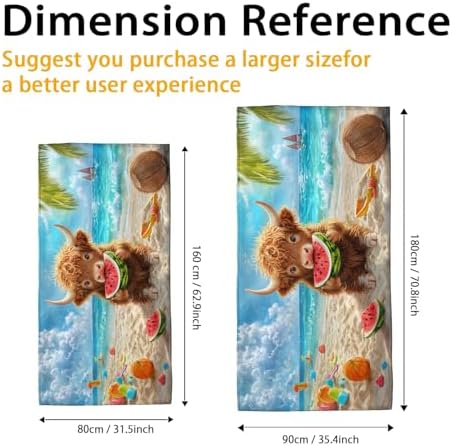 Cute Highland Cow Beach Towel Kids Beach Blanket, Fun Fanciful Design Quick Dry Soft Absorbent Sand Free Beach Essentials for Summer Vacations Pool 70x35 Inch - Image 4
