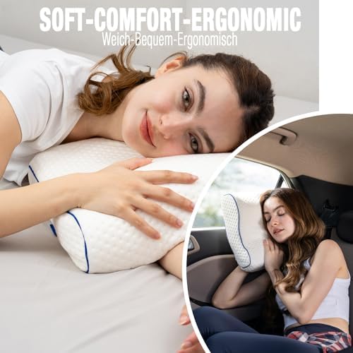 Travel & Camping Comfortable Memory Foam Pillow – Easy to Carry Portable Bag – Temperature Regulating Pillow Case - Perfect for Travelling (White Contour) - Image 8