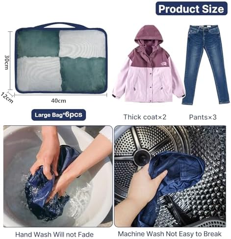 Large Packing Cubes 6 PCS, 40x30x12CM Same Size Suitcase Organiser Bags 6-Piece, Travel Bags Organiser 6 Pack (Navy, 6 x L) - Image 6