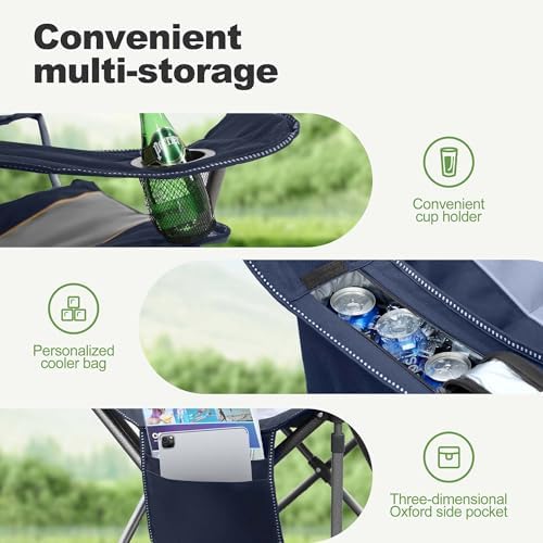 LET'S CAMP Oversized Folding Camping Chair for Adults Support 200 KG Blue | Heavy Duty for Heavy people, with Cup Holder Storage, Cooler Bag, Thicken 600D Oxford - Image 5