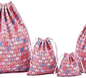 4 pcs Drawstring Storage Bag Set for Baby Stuff, Travel Home Accessories - Pink Elephant