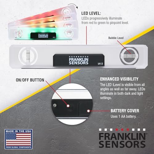 Franklin Sensors Light Level/Digital, Electronic, 12-inch Magnetic Torpedo Level, Vertical and Horizontal Leveler Tool with 2 Bubble Vials - Image 6