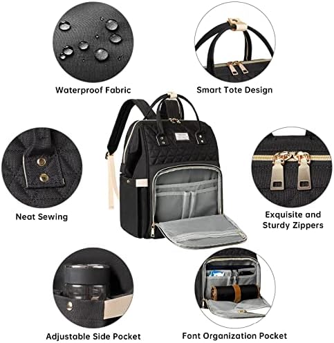 VSNOON Laptop Backpack for Women,15.6 Inch Stylish Laptop Rucksack Wide Open, Travel Backpack with USB Charging Port, Water Resistant Work Bag Computer Backpack for Women, Black - Image 7