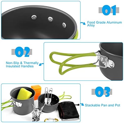 AUTOPkio Camping Cooking Set, Outdoor Camping Pans Pots and Stove - Non Stick Folding Cookware Kit for BBQ Picnic Hiking Backpacking Travel 1-2 Person Use - Image 4