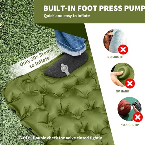 HiiPeak Camping Sleeping Pad, Ultralight Camping Mat with Pillow Built-in Foot Pump Inflatable Sleeping Pads Compact for Backpacking Hiking Traveling Tent (Green) - Image 3