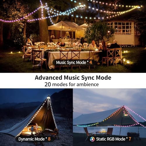 TOHETO Camping String Lights, 3 in 1 Upgraded Retractable RGB Outdoor String Lights with 19 Lighting Modes,Quick 30s Recovery, 32.8 FT Portable Tent Lights, Rechargeable Camping Lantern (Black&Orange) - Image 4