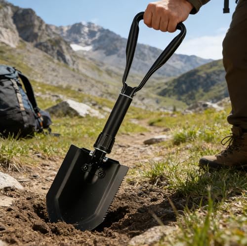 Folding Survival Shovel 23 IN,50# high-carbon steel Entrenching Tool, Folding Camping Shovel, Firefighting Shovel, Portable Shovel For Garden, Hunting, Hiking, Fishing, Car Emergency, Gifts For Men - Image 9