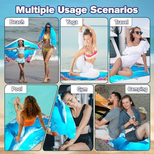 Blue Whale Beach Towel, Extra Large 180x90 cm 250GSM Microfibre, Sand Free Quick Dry, Ideal Vacation Gifts with Carry Bag for Pool Cruise Camping - Image 7