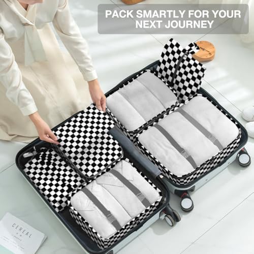 8 Set Packing Cubes for Suitcases,Packing Cube with Shoe, Cosmetics, Clothing, and Accessories Bags Packing Cubes for Travel Luggage Organizer Women Men(Black White Checkered) - Image 7