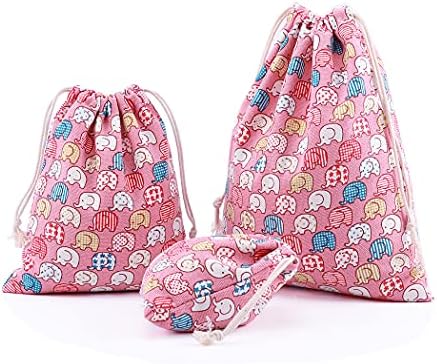 4 pcs Drawstring Storage Bag Set for Baby Stuff, Travel Home Accessories - Pink Elephant - Image 2