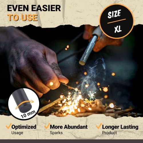 Survival Flint and Steel - Fire Starter Ferrocerium XL 10mm - Light More Than 15,000 Fires Ferro Rod - Firelighter Included - Firestarter Survival Kit for Camping, Bushcraft (Pine wood) - Image 6