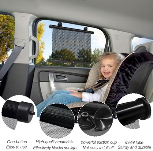 2 Pack Car Window Shades for Baby Car Sun Shade for Baby Retractable Roller Sunshade Car Blinds for Children for UV and Sun Glare Protection | Baby Travel Accessories (15"x17") - Image 3