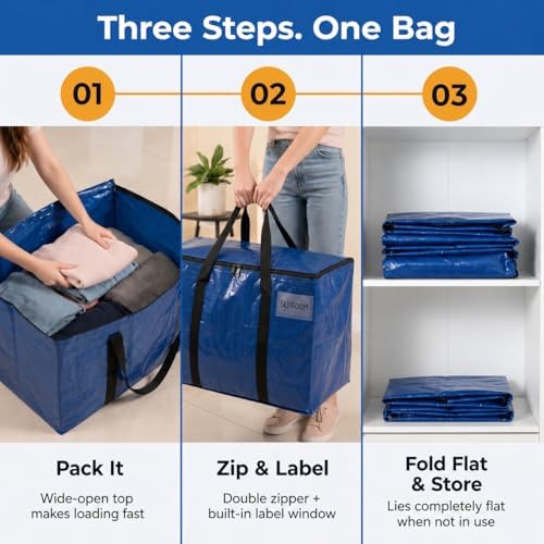 Heavy Duty Moving Boxes or Storage Bags – Storage Bins with Lids, Large Moving Bags with Backpack Straps & Handles – Moving Supplies for College Dorm or Christmas Decorations, 6 Pack - Image 6