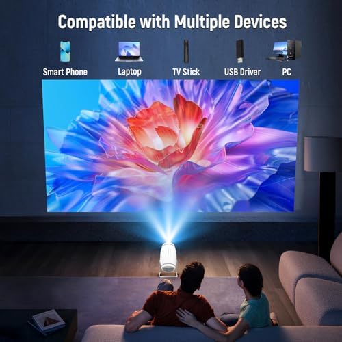 Mini Projector with WiFi 6 and Bluetooth 5.0, Portable Smart Projector 4K 1080P Supported, Auto Keystone Video Projector for Bedroom Home Outdoors (White) - Image 7
