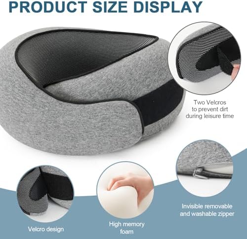 360° Memory Foam Travel Pillow for Adults | Adjustable Neck Support for Long Flights, Train & Car Journeys | Includes Carry Case, Eye Mask & Ear Plugs for Complete Travel Comfort(Light Grey) - Image 3