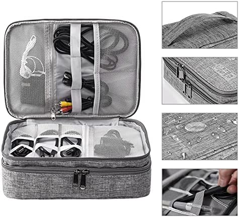 HCFGS Travel Cable Organiser Bag, Electronics Accessories Organizer Bag Extra Large 3-Layers Universal Carry Travel Gadget Bag for Power Bank, Memory Card, Data cable, Charger Hard Disk (Grey) - Image 4