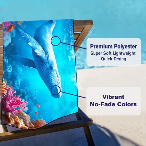Blue Whale Beach Towel, Extra Large 180x90 cm 250GSM Microfibre, Sand Free Quick Dry, Ideal Vacation Gifts with Carry Bag for Pool Cruise Camping - Image 3