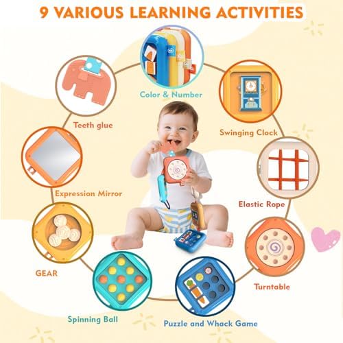 weirtoya Busy Board for 1 Year Old,Montessori Toys for 1 2 3 Year Old Boy Girl Birthday Gifts,8 in1 Toddler Toys Travel Activities Busy Cube,My First Montessori Busy Board (Blue) - Image 4