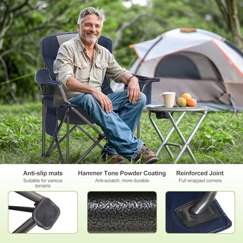 LET'S CAMP Oversized Folding Camping Chair for Adults Support 200 KG Blue | Heavy Duty for Heavy people, with Cup Holder Storage, Cooler Bag, Thicken 600D Oxford - Image 4