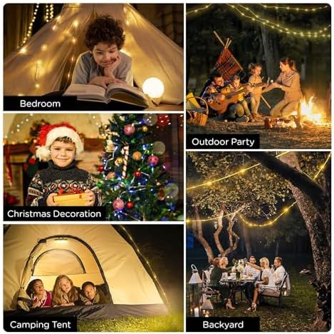 OGERY Camping String Lights, 4 in 1 Quick Storage 32.8FT Rechargeable Tent Lights String with 8 Lighting Modes, Hanging Waterproof Portable LED Lamp for Outdoor Patio Awning Garden Camping Essentials - Image 7
