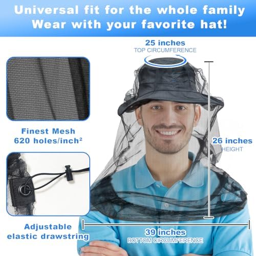 South To East Premium Midge Net for Head 2 Pack, Ultra Large & Long, Extra Fine Holes, Fly & Bug Protection Gear for Camping, Hiking, Fishing, Gardening, Safari, Fit All Hats for Men & Women - Image 6