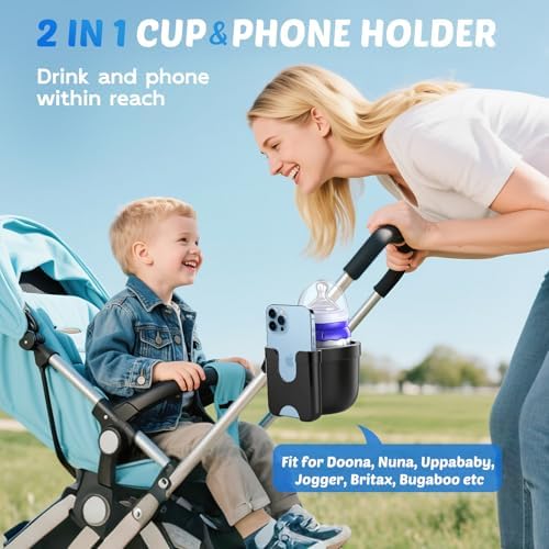 Guiseapue Pram Cup Holder: Universal Drink Coffee Cup Holder with Phone Holder Organiser for Wheelchair, Pushchair, Buggy, Bike, Walker, Baby Essentials for Newborn, New Mum Gifts for Baby Wishlist - Image 2