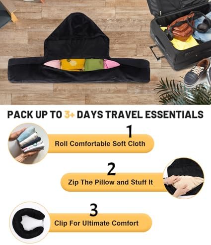 Stuffable Neck Pillow for Travel with Hood, Hoodie Travel Neck Pillow Stuffable with Clothes, Fillable Travel Pillow Storage Bag, Soft Empty Neck Pillow Case, Packable for Airplane - Image 3