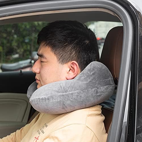 Inflatable Travel Pillow, Neck Pillow Support for Traveling, Airplanes, Cars, and Offices with Compact Carrying Bag, Soft Velvet Washable Cover, Ideal for Adult Sleepers (Grey) - Image 9