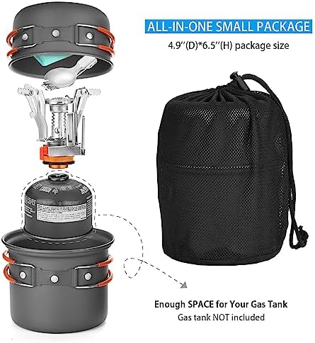 Odoland Camping Cookware Set With Stove for 1-2 People - Portable Campfire Stainless Steel Cook Gear Traveling Cooking Equipment Utensils Outdoor Cooking Kit for Trekking Hiking Picnic - Image 2