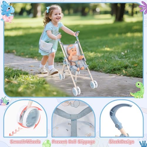 deAO 6 in 1 Baby Doll Accessories Set, Baby doll Pretend Role Playset with Dolls Cot, Dolls Pushchair,Play Mat, Swing Crib, Travel Bag for 3+ Years Old Kids Girls (Doll Included) | Pretend Play Set with Doll Stroller, Cot, Play Mat, Bouncer, Travel bag & Baby Doll, Imaginative Role Play Toys for kids - Image 3