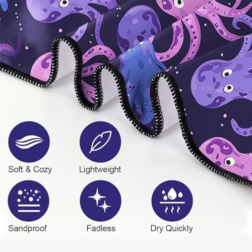 YISUMEI Purple Octopus Beach Towels for Adults Extra Large 180 x 90 cm, Microfibre Quick Dry Towel for Travel Swimming Camping Sports - Image 3