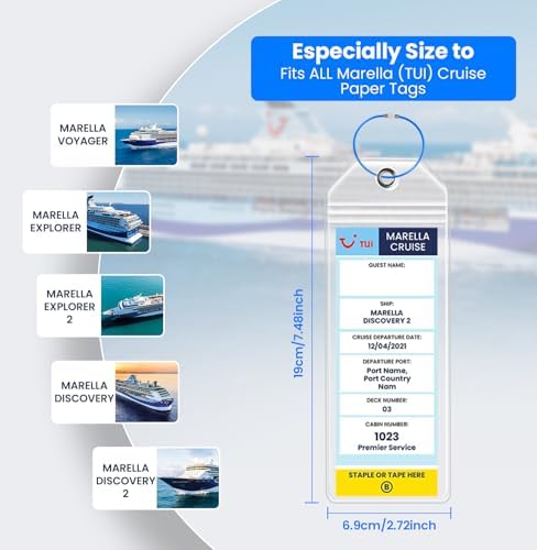 8-Pack Marella (TUI) Cruise Luggage Tag Holder, Waterproof Clear Tags 2026 for Marella (TUI) All Cruise Lines, Durable Cruise Ship Essentials with Steel Loops & Zip Sea - Image 2
