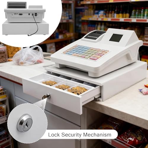 Cash Register Till Electronic, Registers Smart Till with Split Design Money Drawer Plug Play Compact Digital LED Commercial No WiFi for Small Business Shop Retail Hospitality White 48 Keys - Image 3